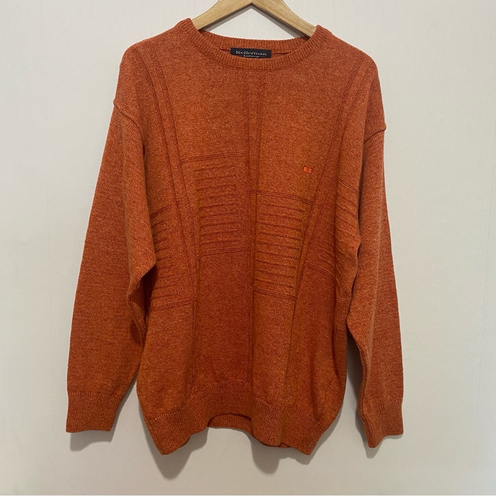 Kellerman Knitwear Rust Orange Wool Blend Textured Crewneck Sweater Men’s XL